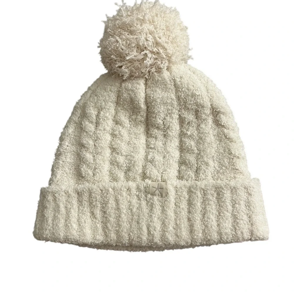 Barefoot Dreams CozyChic‎ Womens Cable Beanie Hat Pom Pom Cream OS Luxury Winter